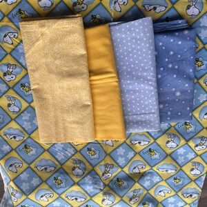Peanuts Snoopy Woodstock Quilting Fabric Bundle Blue Yellow Stars 4.25 Yards